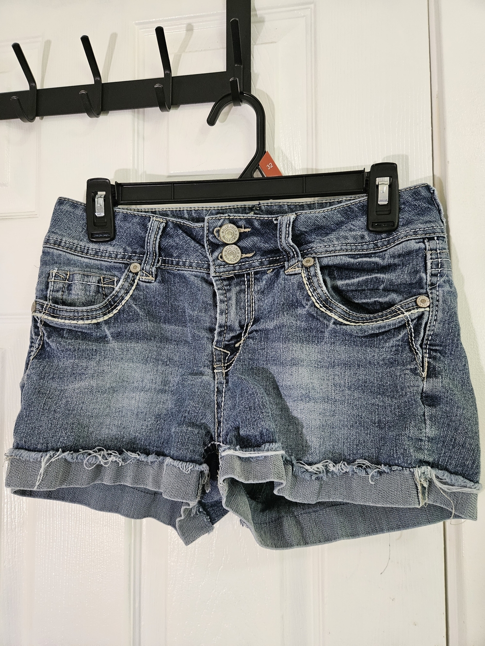 WallFlower Junior's Frayed Hem Jean Shorts - Blue - Picture 1 of 11